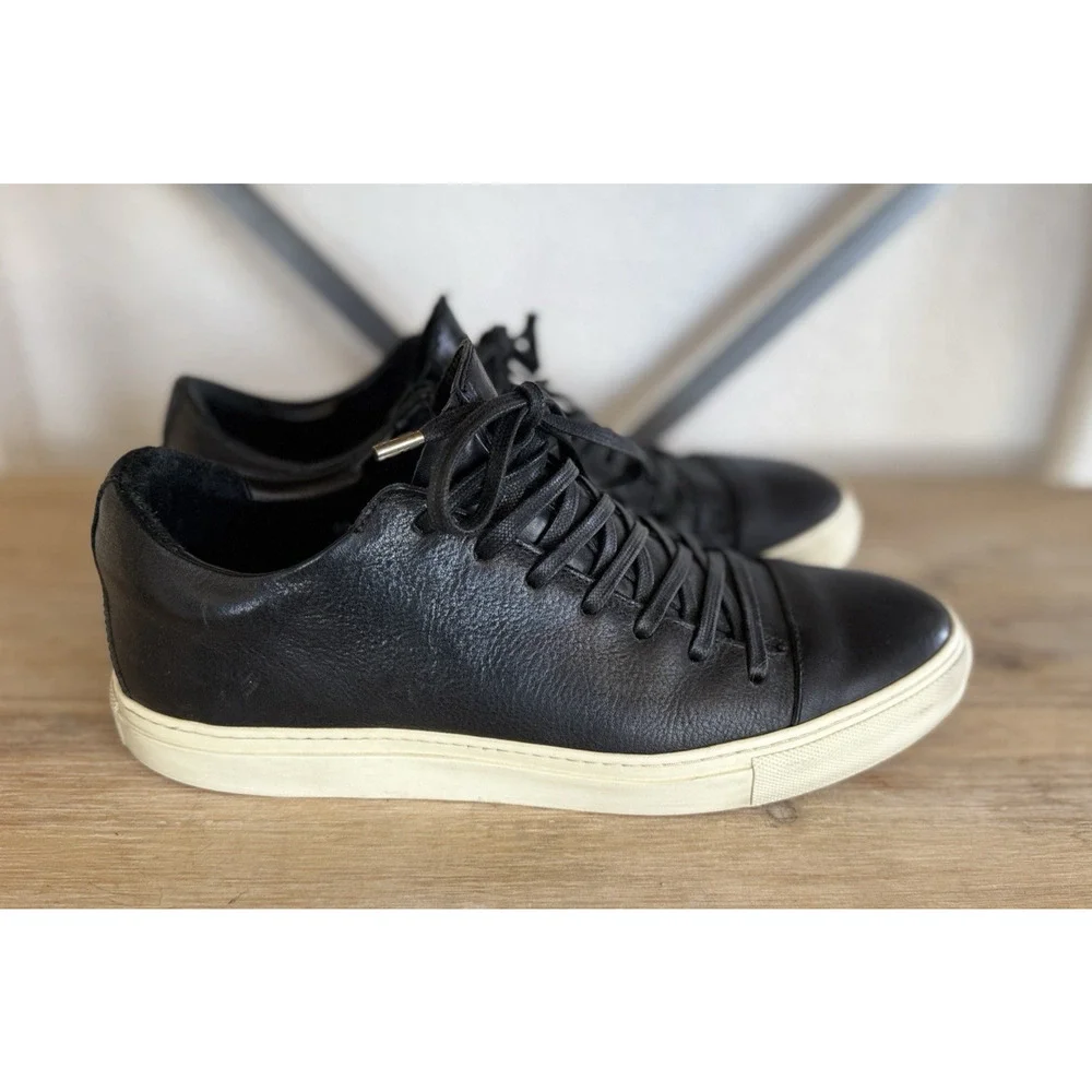 John Varvatos 315 Reed Low Top Sneakers 10 Black Leather Luxe Minimalist F2754T1